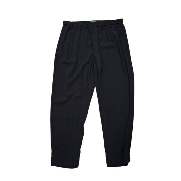 Eileen Fisher Ankle Pants Women's PM Black Silk Tapered Elastic Waist Casual - Picture 1 of 6